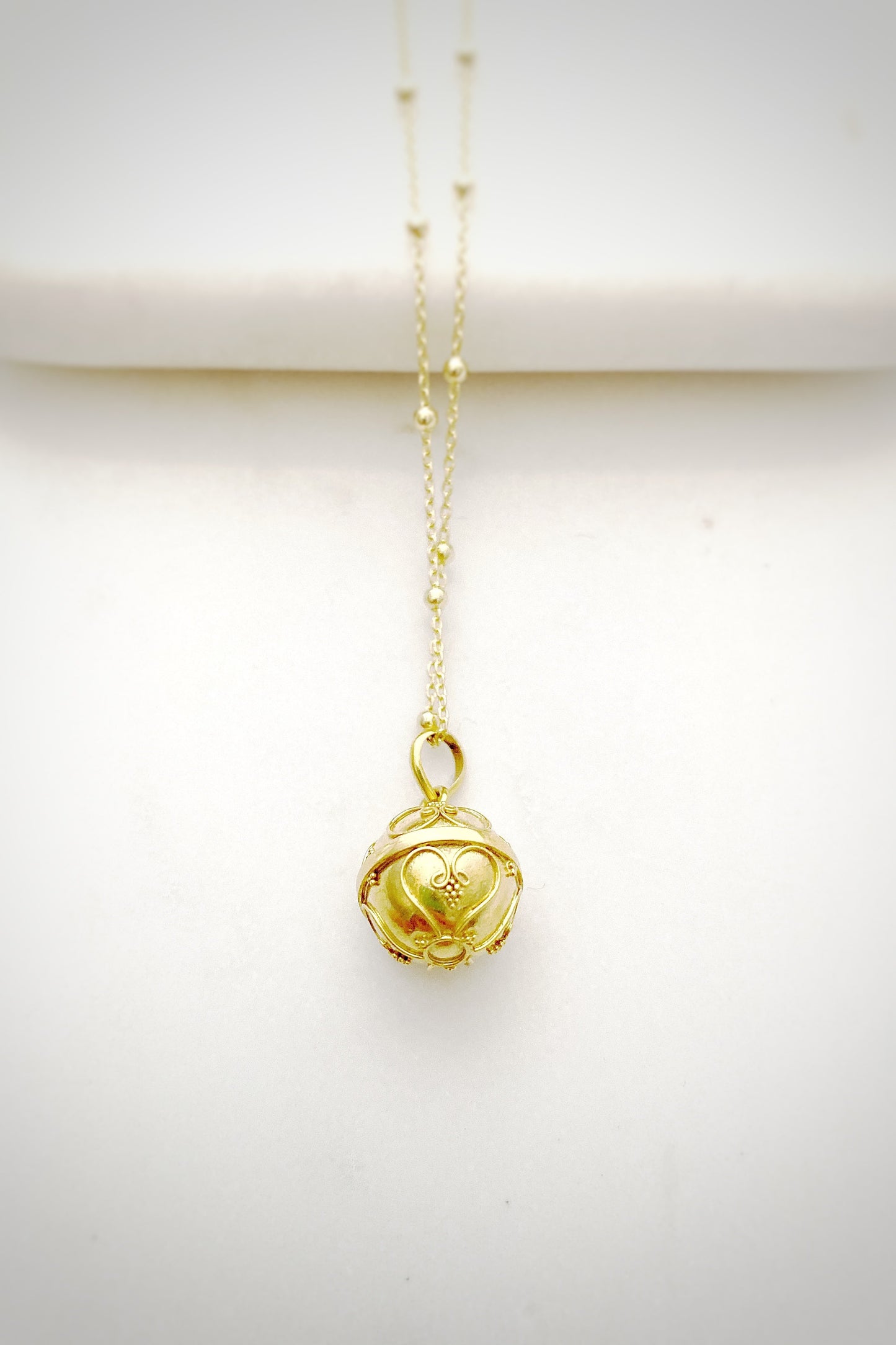 Close up of Small Bali Harmony Ball necklace