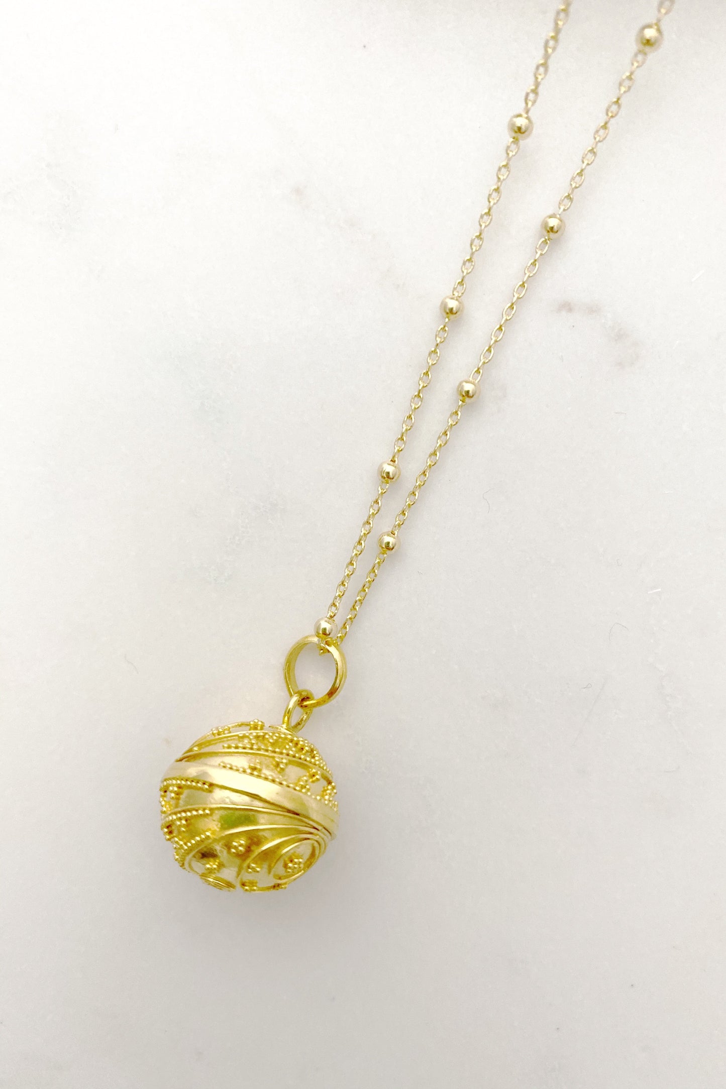 Close up of Large Bali Harmony Ball necklace