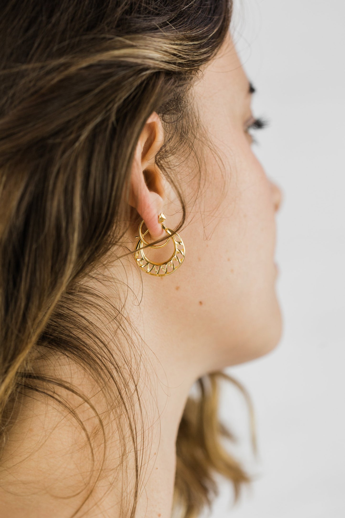 Close up of Small Pointed Front Earring 